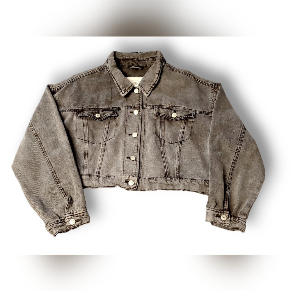 Ashley Vintage Jean Jacket Womens Xl grey Denim Midrift